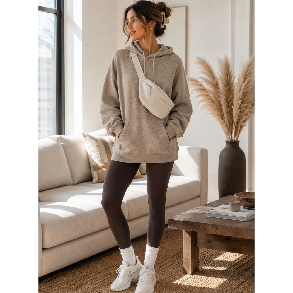 Vuori Halo Oversized Fit DreamKnit Hoodie Beige Pullover Sweatshirt Size Medium